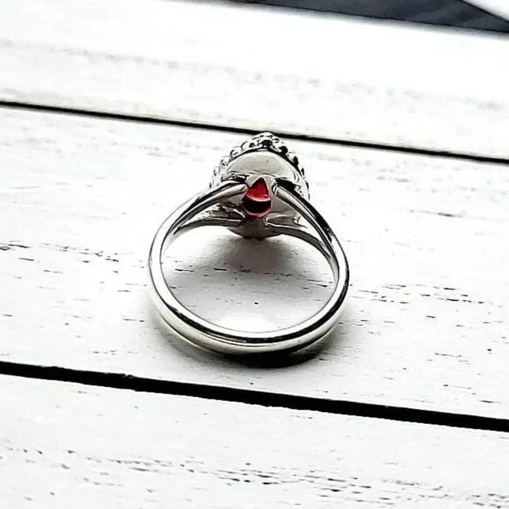 Red Garnet Cabochon Ring 925 Sterling Silver | Elegant Gemstone Jewelry